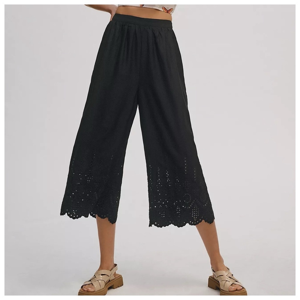 Anthropologie Wide-Leg Eyelet Crop Pants